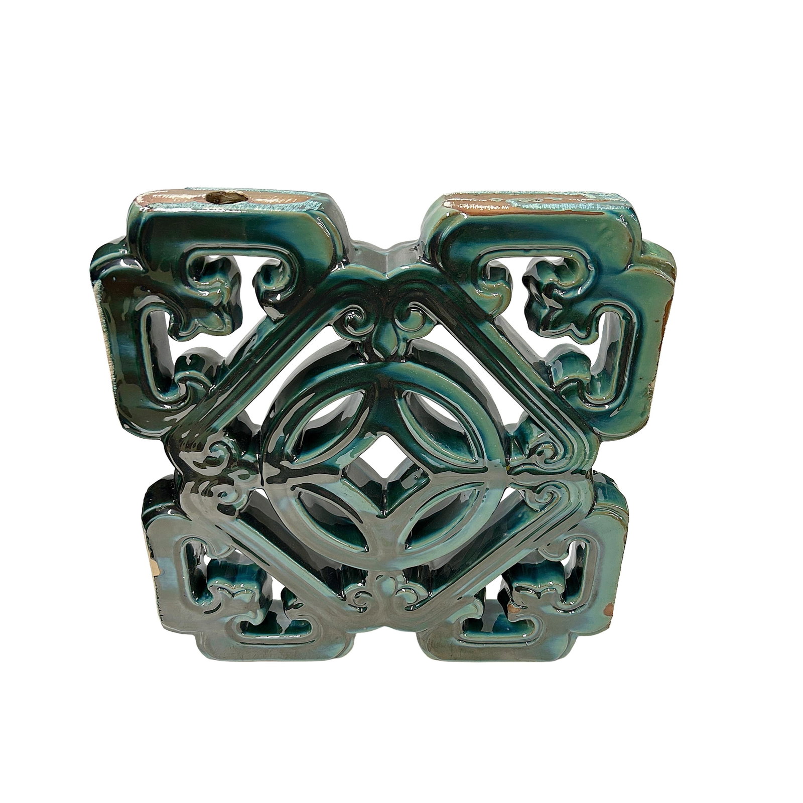 Chinese Ru-Yi Coin Dark Green Mix Glaze Wall Floor Clay Tile - 6