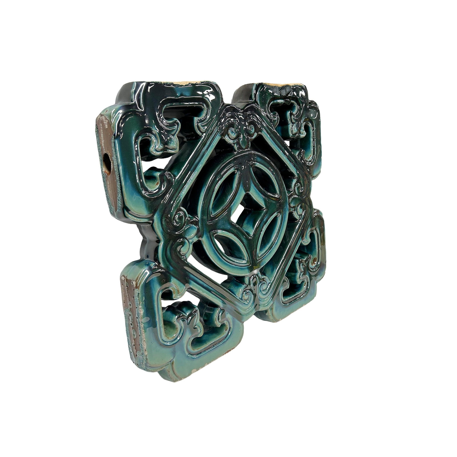 Chinese Ru-Yi Coin Dark Green Mix Glaze Wall Floor Clay Tile - 7
