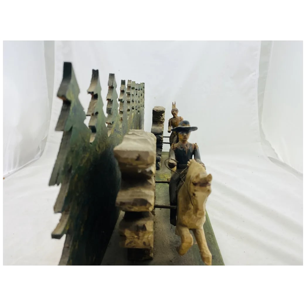 Folk Art Diorama of Western Chase Scene C. 1940s - 2