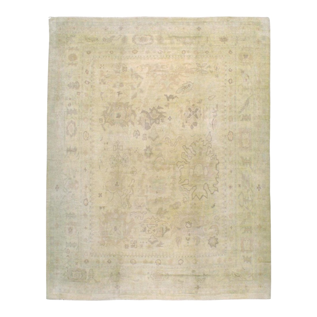 Galerie Shabab Collection Early 20th Century Turkish Oushak Room Size Carpet: An antique Turkish Oushak large room size carpet handmade during the Early 20th century. Measures: 12' 1" x 15' 6" Condition: Alterations: Original Condition Unaltered Imperfections: Some Imperfection