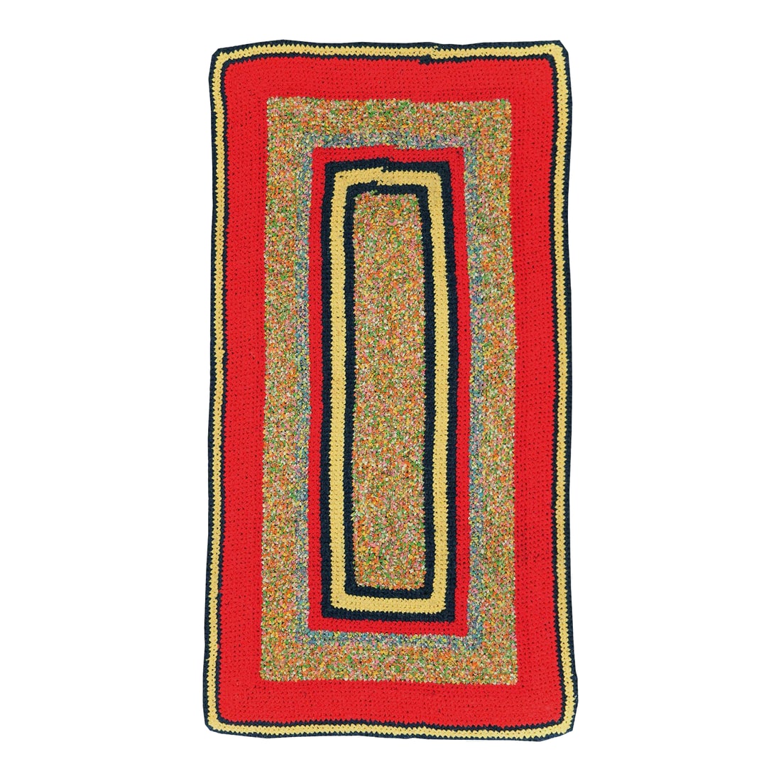 Galerie Shabab Collection Mid-20th Century Handmade American Rag Throw Rug: A vintage American Rag rug in throw/scatter size handmade during the mid-20th century. Measures: 3' 3" x 6' 5". Condition: Alterations: Original Condition Unaltered Imperfections: Some Imperfections