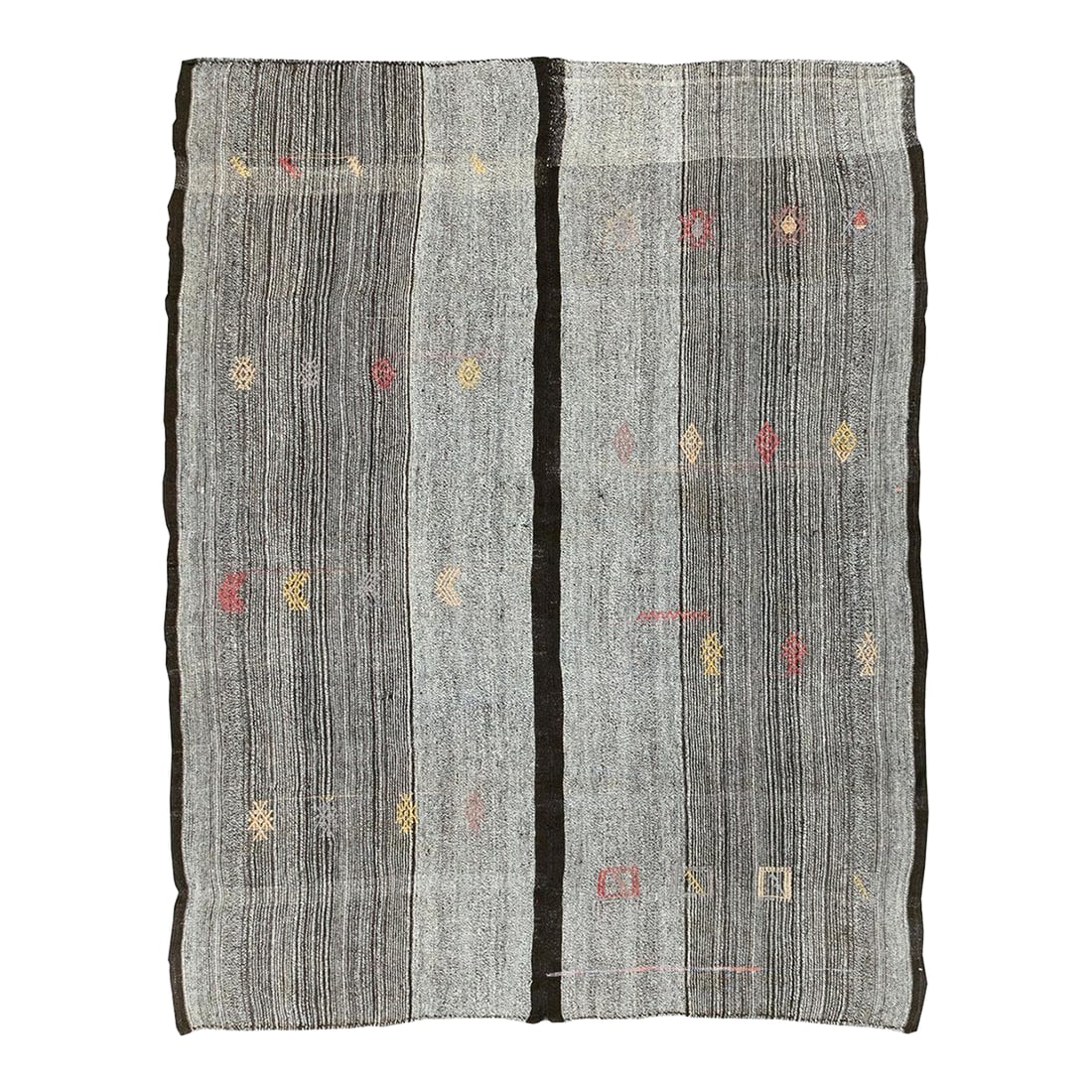 Mid-20th Century Handmade Turkish Flatweave Kilim Accent Rug: A vintage Turkish flatweave Kilim accent rug handmade during the mid-20th century. Measures: 6' 8" x 8' 8". Condition: Alterations: Original Condition Unaltered Imperfections: Some Imperfections