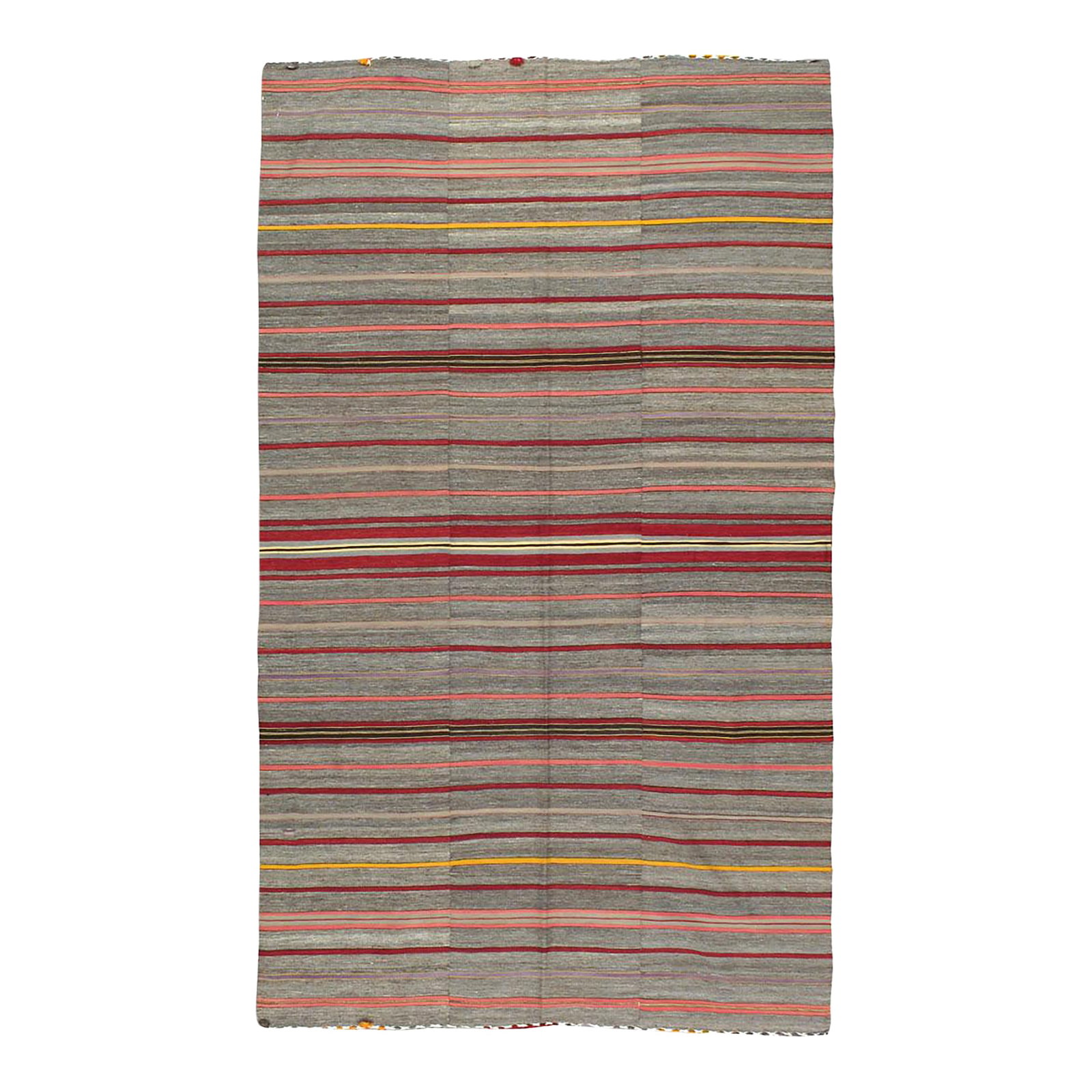 Galerie Shabab Collection Mid-20th Century Turkish Flat-Weave Kilim Rug: A vintage Turkish flat-woven Kilim carpet from the mid-20th century. Condition: Alterations: Original Condition Unaltered Imperfections: Some Imperfections Condition Notes: Good. Wear consistent with