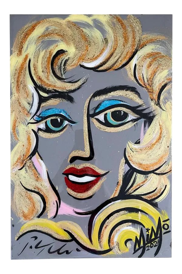 Rare "Marilyn Monroe" Contemporary Abstract Portrait Collaboration With Peter Keil and MiMo (Mik: Peter Keil is a German artist that focuses primarily on abstract expressionism. Keil painted with some of the greats including Joan Miró, Pablo Picasso and Andy Warhol, to name a few. This is a s