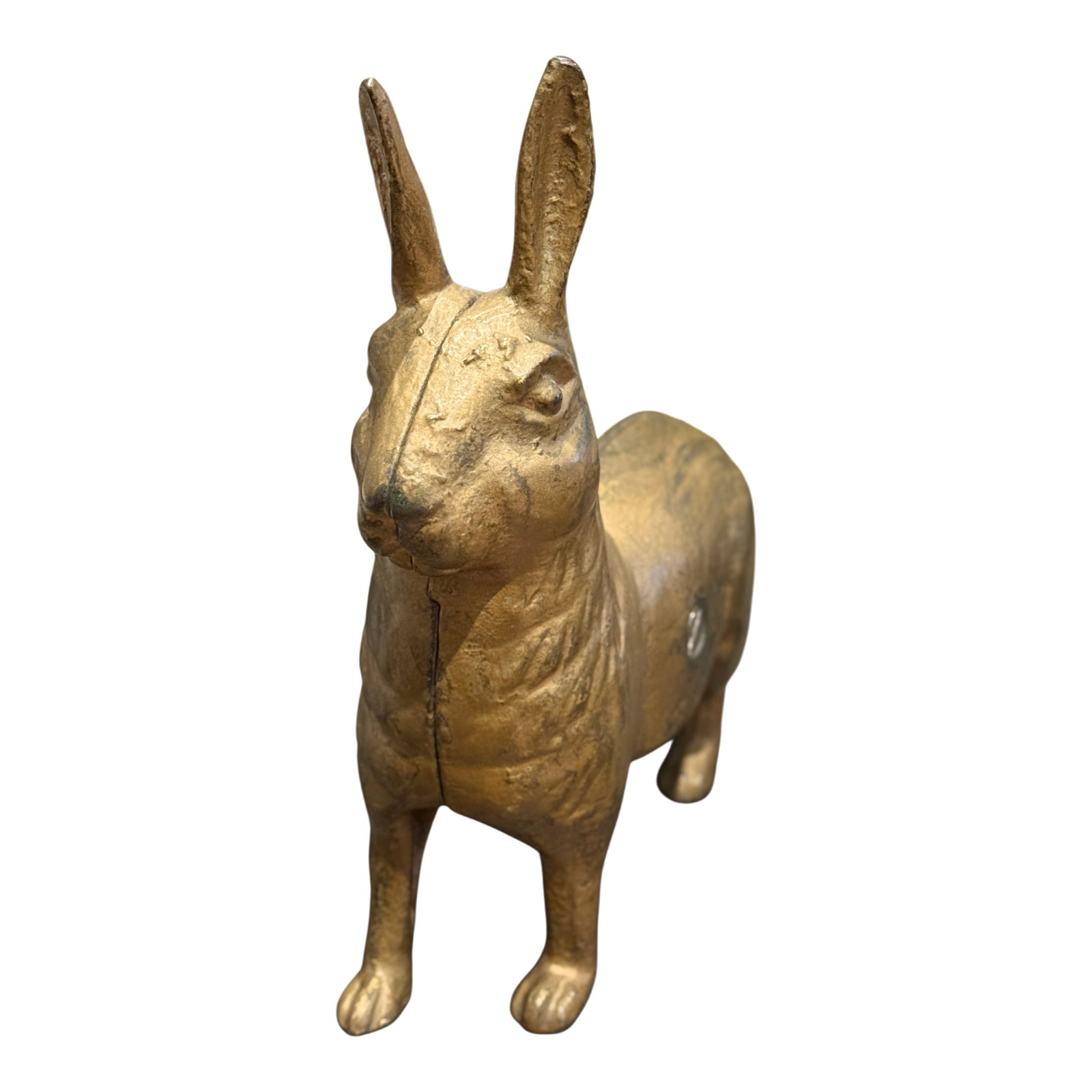 Vintage a.c. Williams Cast Iron Standing Rabbit Still Bank c.1900: A charming antique cast iron standing rabbit still bank by A.C. Williams, dating to the early 1900s. This is the larger version of the classic Williams rabbit bank, featuring a well-modeled upright