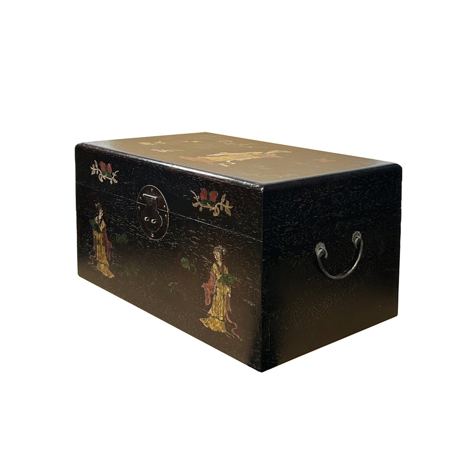 Oriental Mother of Pearl Dark Brown Wood Small Trunk Chest Box - 5