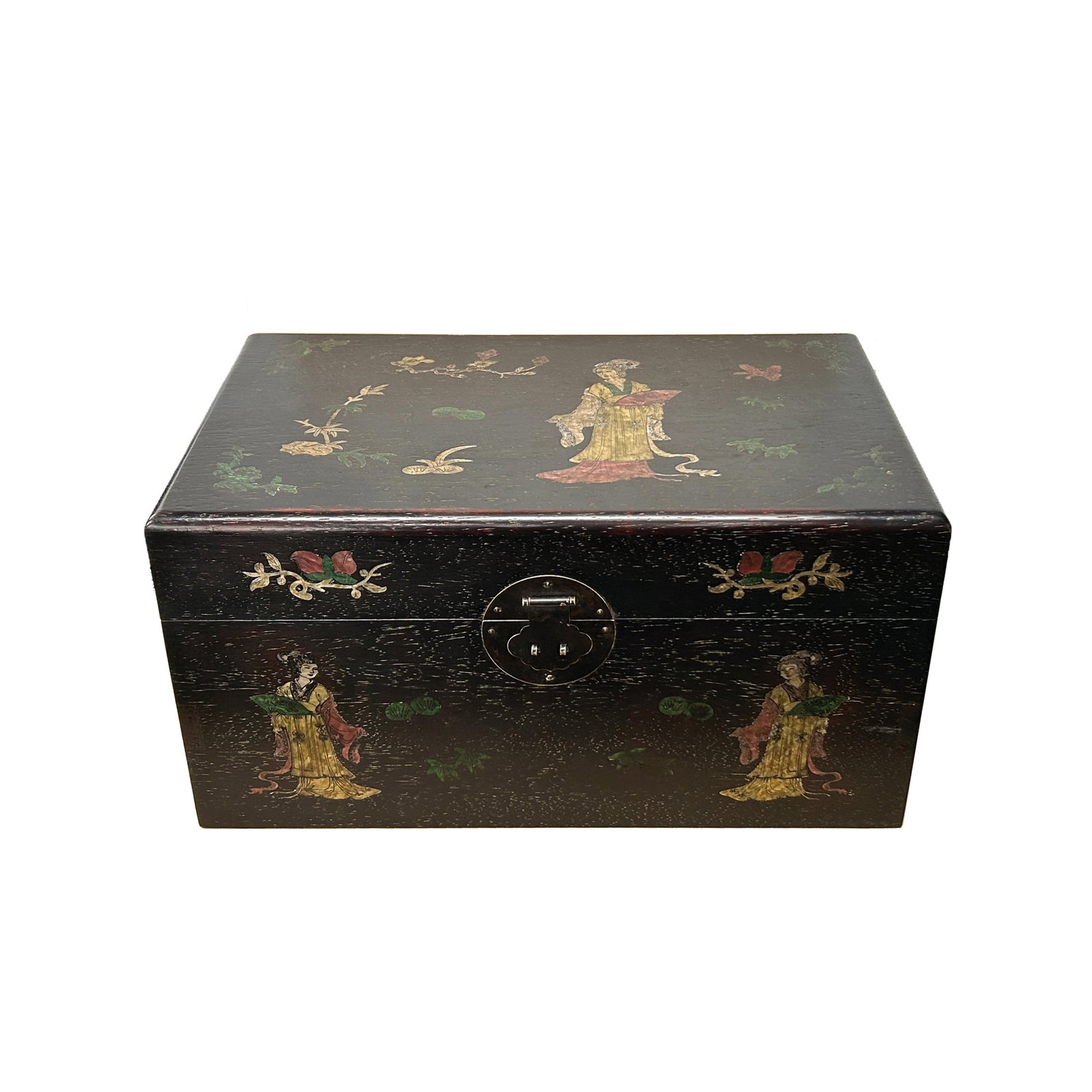 Oriental Mother of Pearl Dark Brown Wood Small Trunk Chest Box - 6