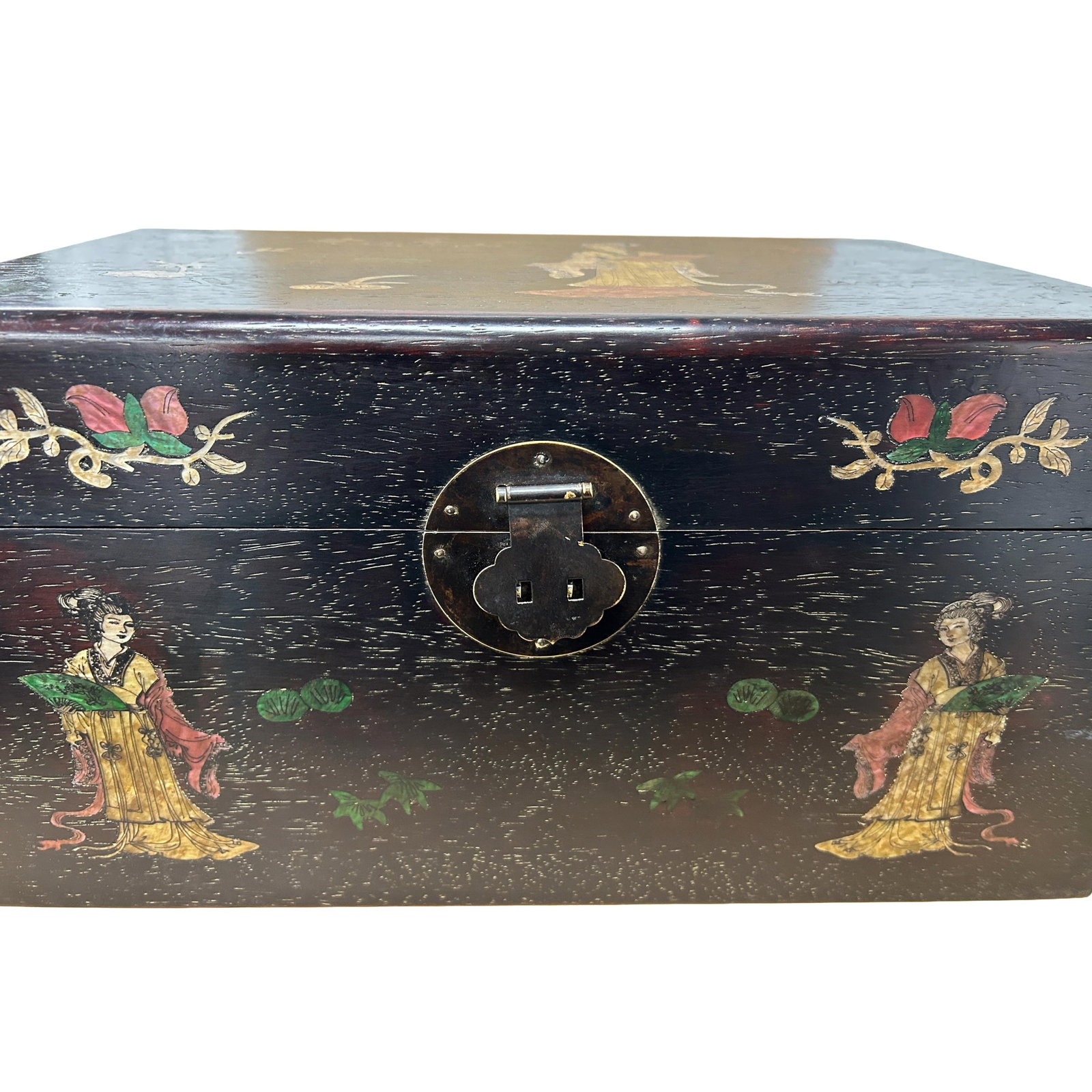 Oriental Mother of Pearl Dark Brown Wood Small Trunk Chest Box - 7