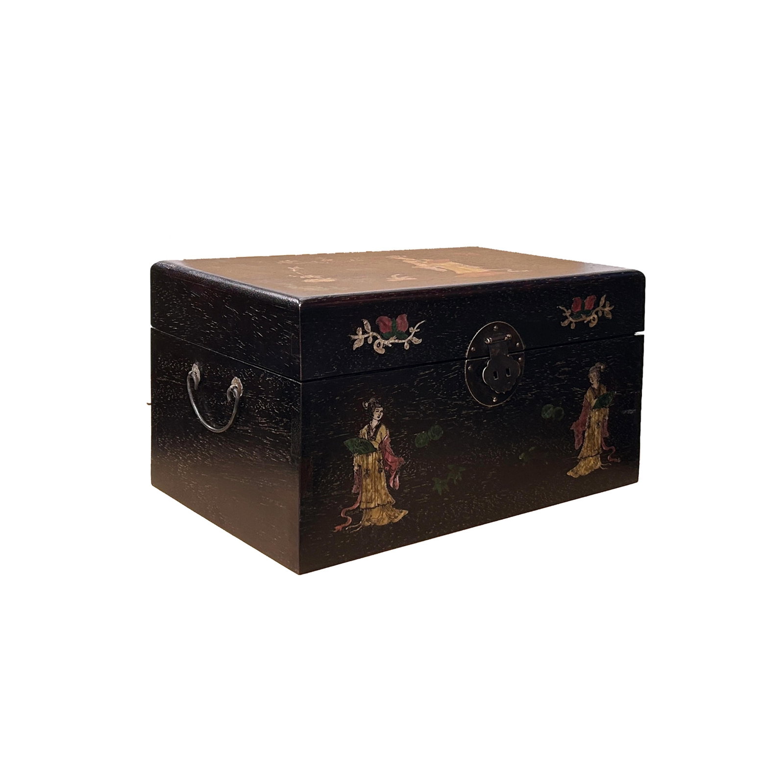 Oriental Mother of Pearl Dark Brown Wood Small Trunk Chest Box - 8