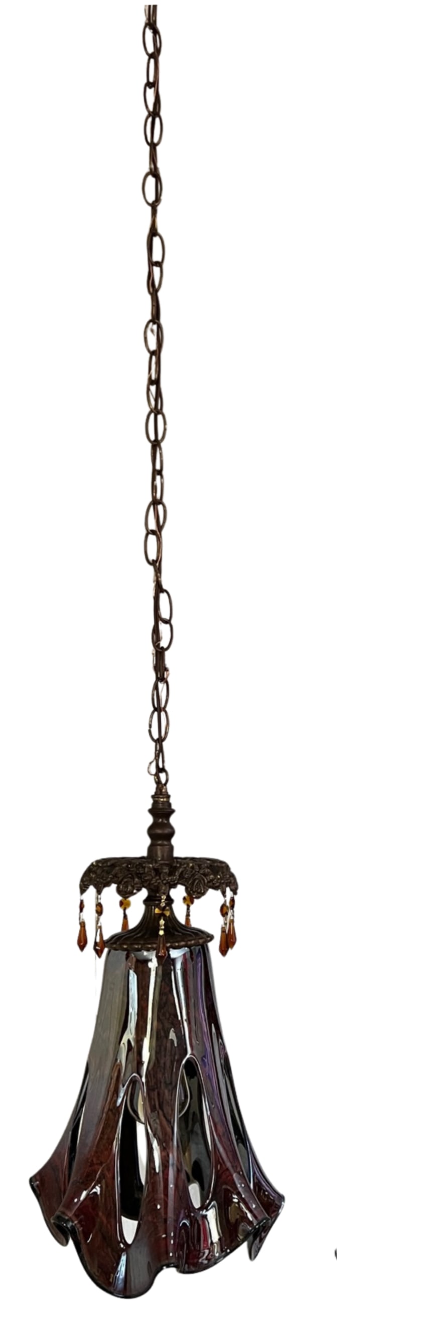 Art Glass Reddish Brown Fazzoletto Stretched Loop Shade Pendant Light - 11