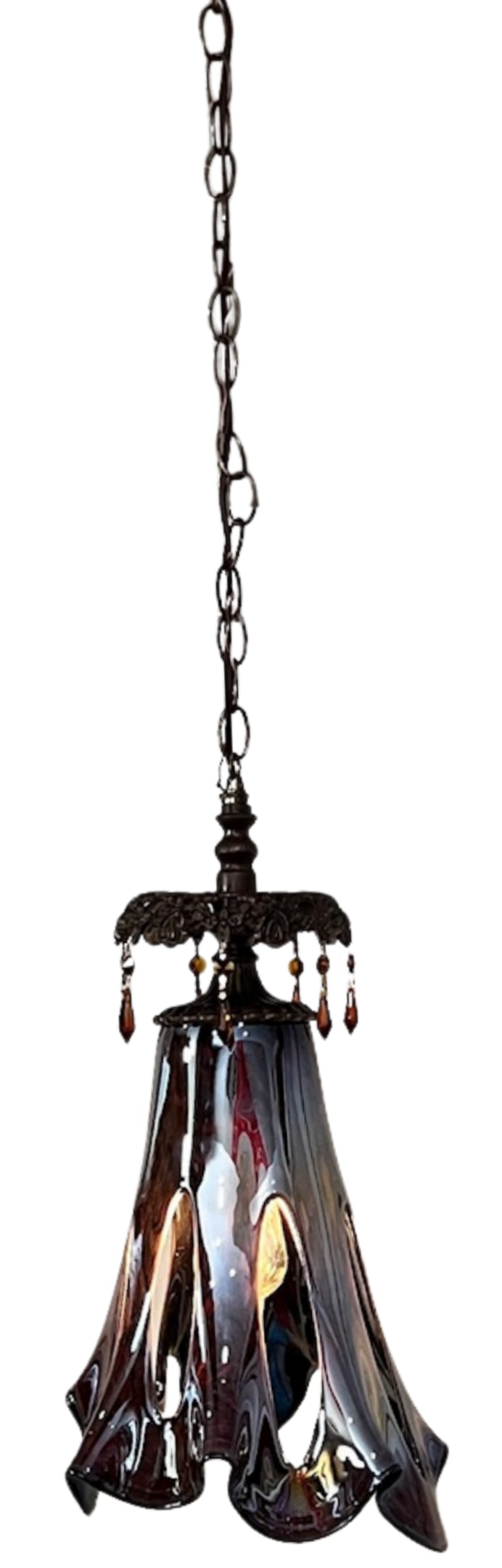 Art Glass Reddish Brown Fazzoletto Stretched Loop Shade Pendant Light - 13