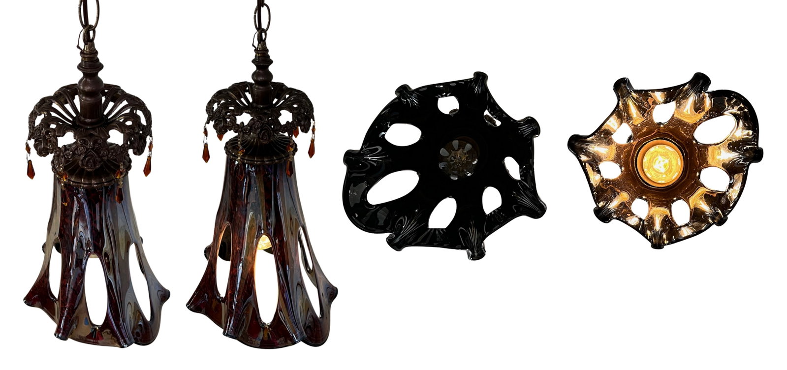 Art Glass Reddish Brown Fazzoletto Stretched Loop Shade Pendant Light - 18