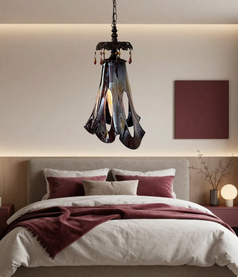 Art Glass Reddish Brown Fazzoletto Stretched Loop Shade Pendant Light - 4