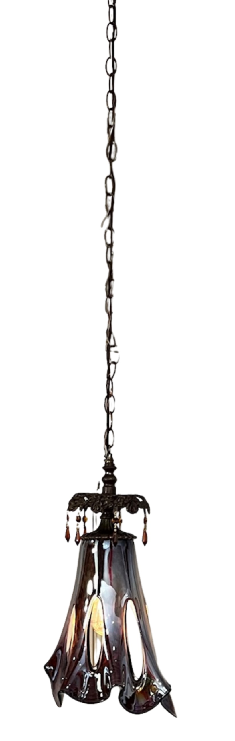 Art Glass Reddish Brown Fazzoletto Stretched Loop Shade Pendant Light - 7