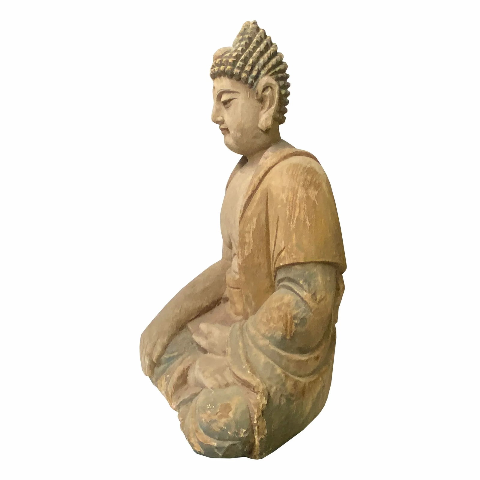 Large Chinese Rustic Wood Sitting Meditation Buddha Statue - 2