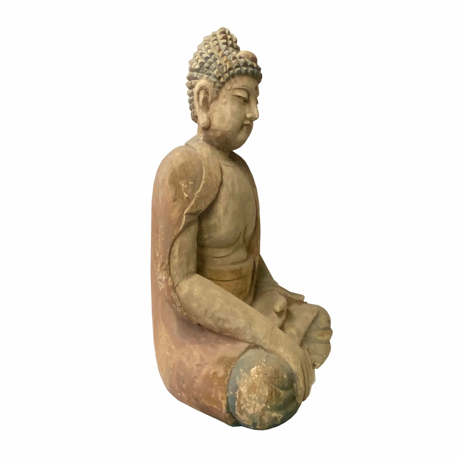Large Chinese Rustic Wood Sitting Meditation Buddha Statue - 5