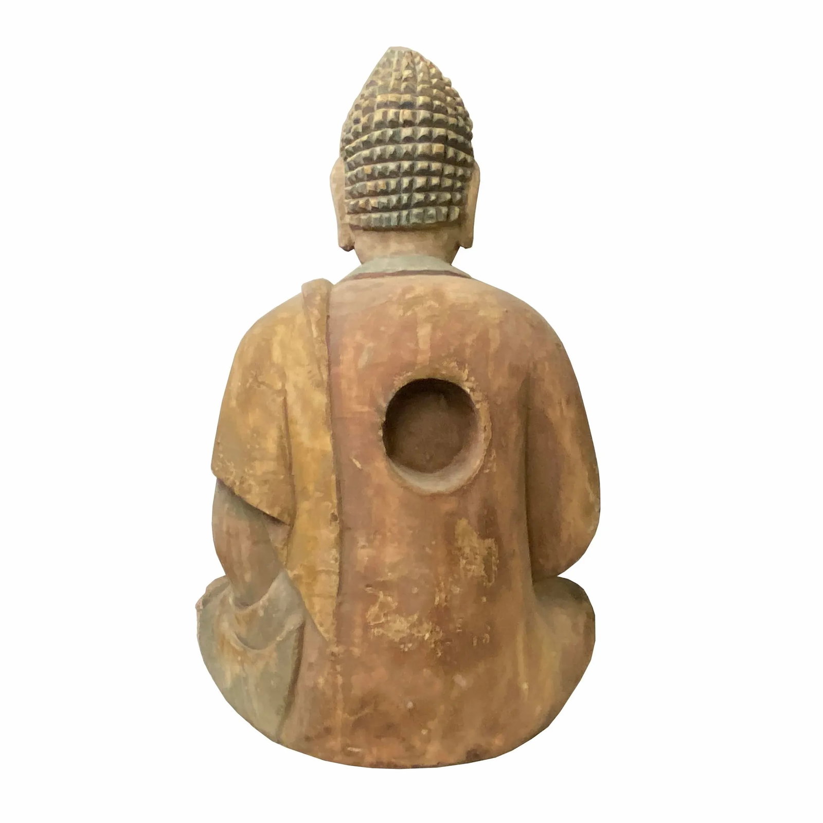 Large Chinese Rustic Wood Sitting Meditation Buddha Statue - 6