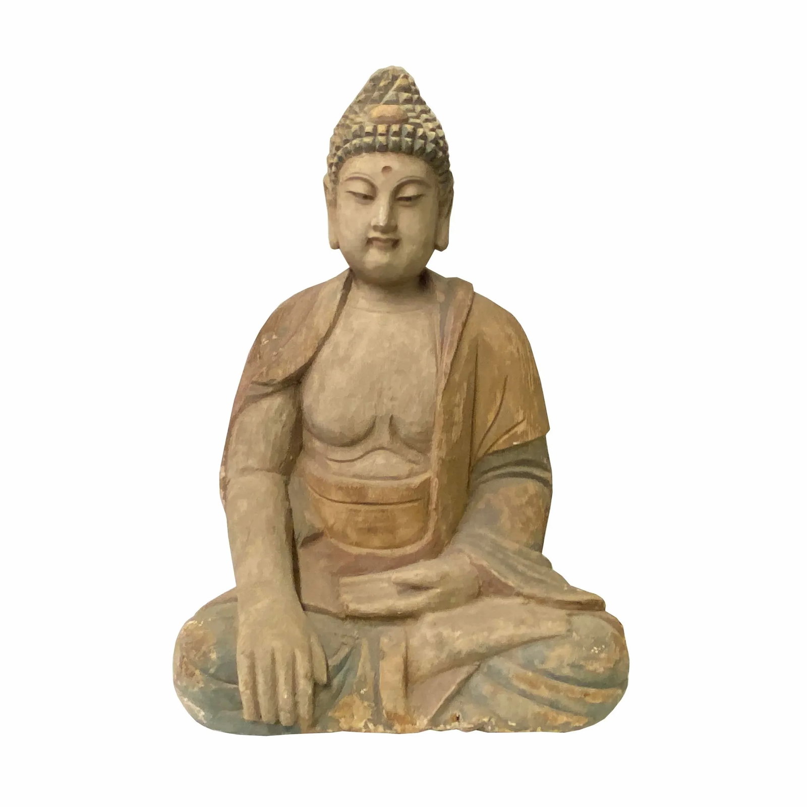Large Chinese Rustic Wood Sitting Meditation Buddha Statue - 7