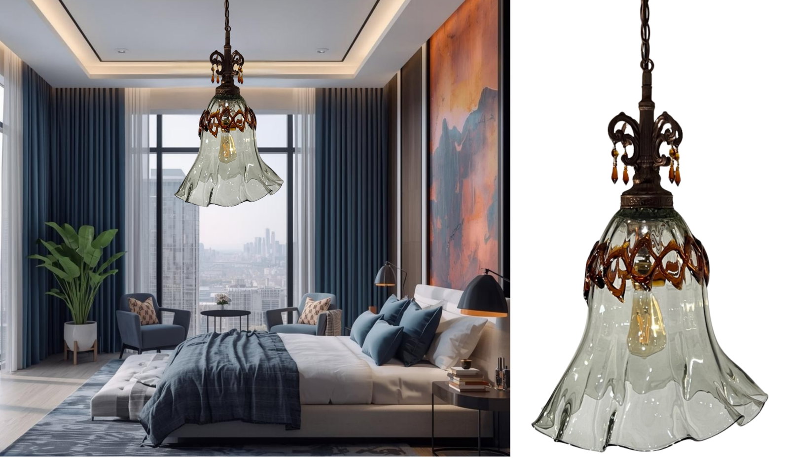 Art Glass Fazzolletto Transparent Amber Lattice Pendant Light - 11