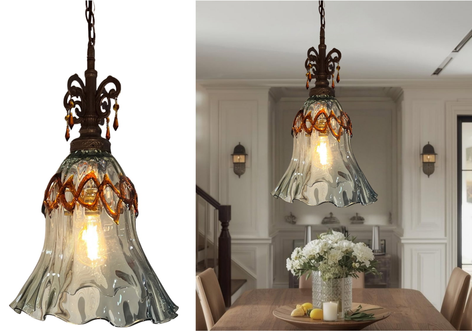 Art Glass Fazzolletto Transparent Amber Lattice Pendant Light - 13