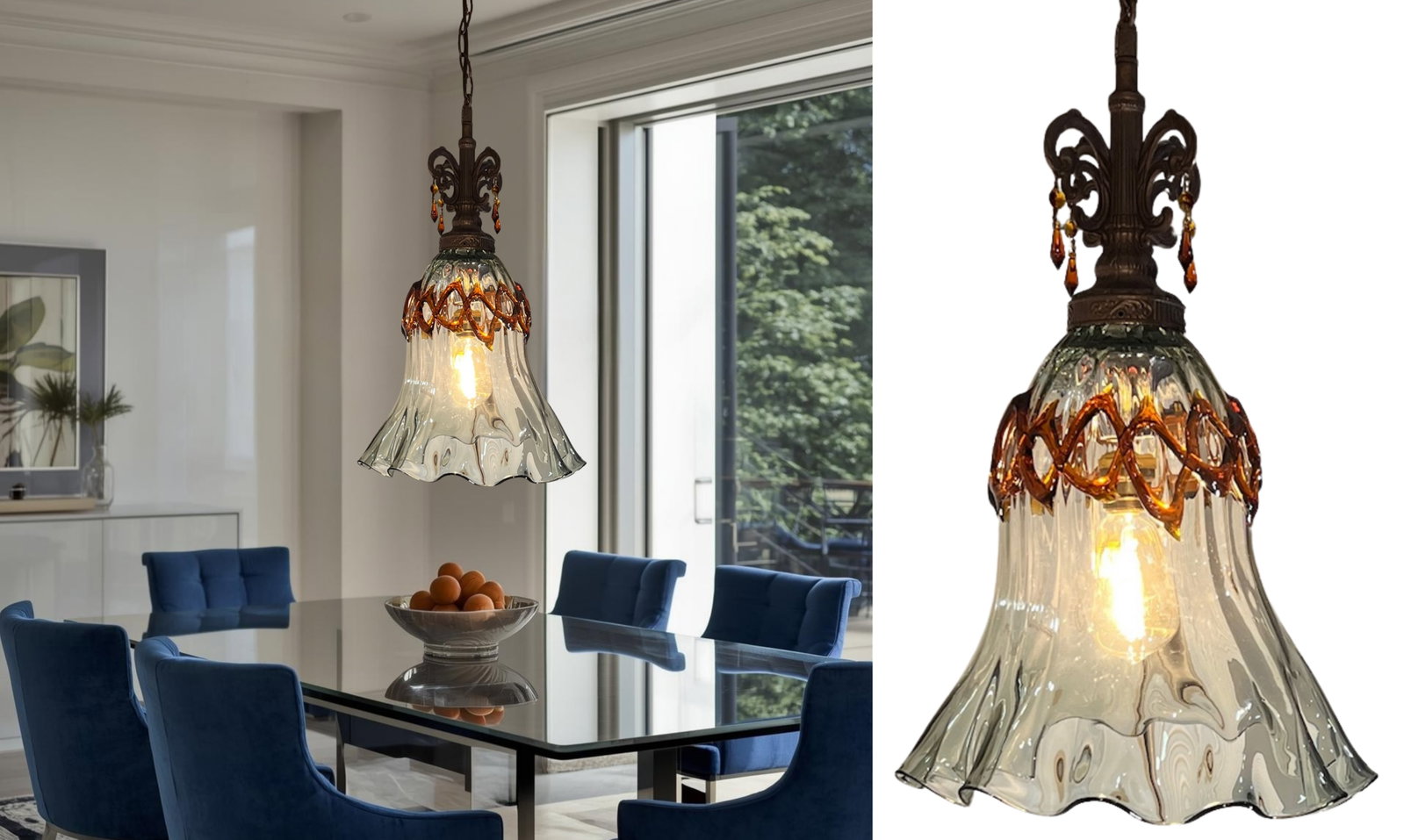 Art Glass Fazzolletto Transparent Amber Lattice Pendant Light - 15