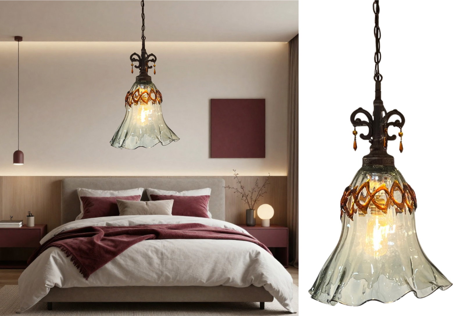 Art Glass Fazzolletto Transparent Amber Lattice Pendant Light - 17