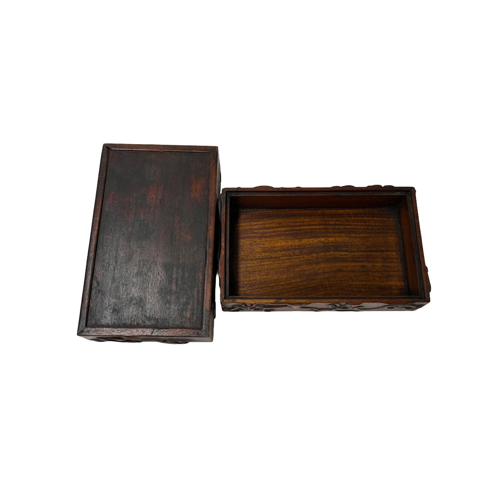 Oriental Relief Mythical Figure Motif Brown Natural Wood Small Accent Box - 8