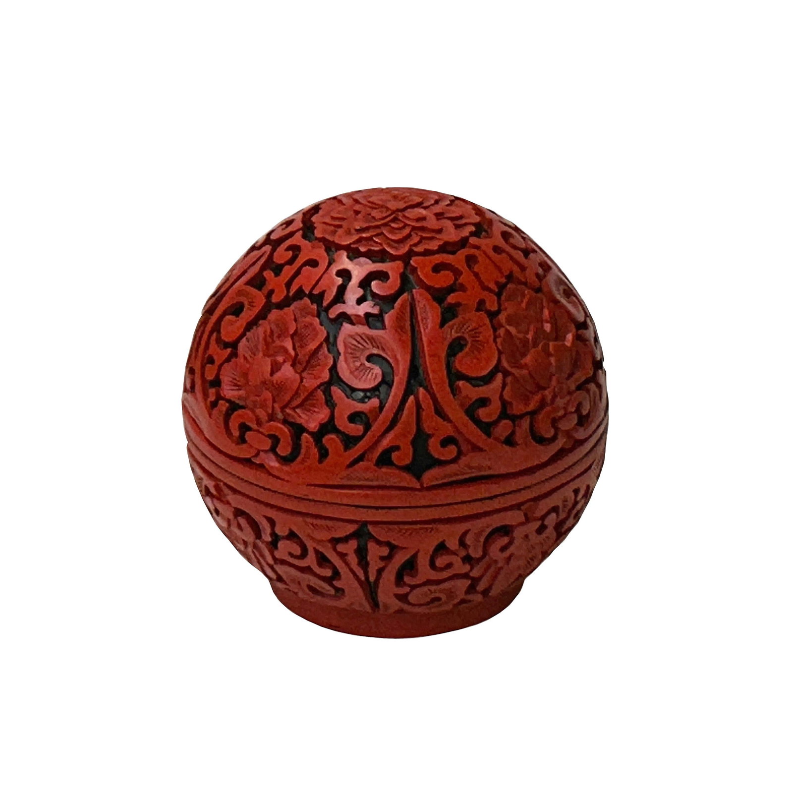 Vintage Chinese Red Lacquer Round Globe Floral Accent Box - 3