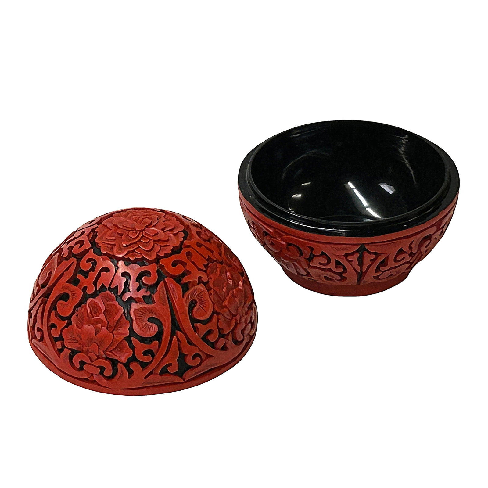 Vintage Chinese Red Lacquer Round Globe Floral Accent Box - 4