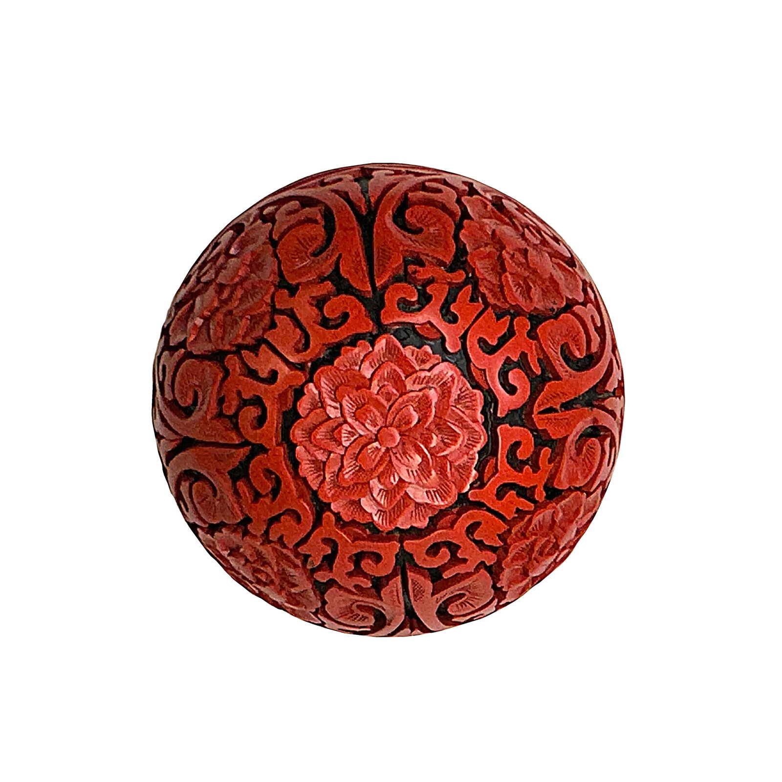 Vintage Chinese Red Lacquer Round Globe Floral Accent Box - 5