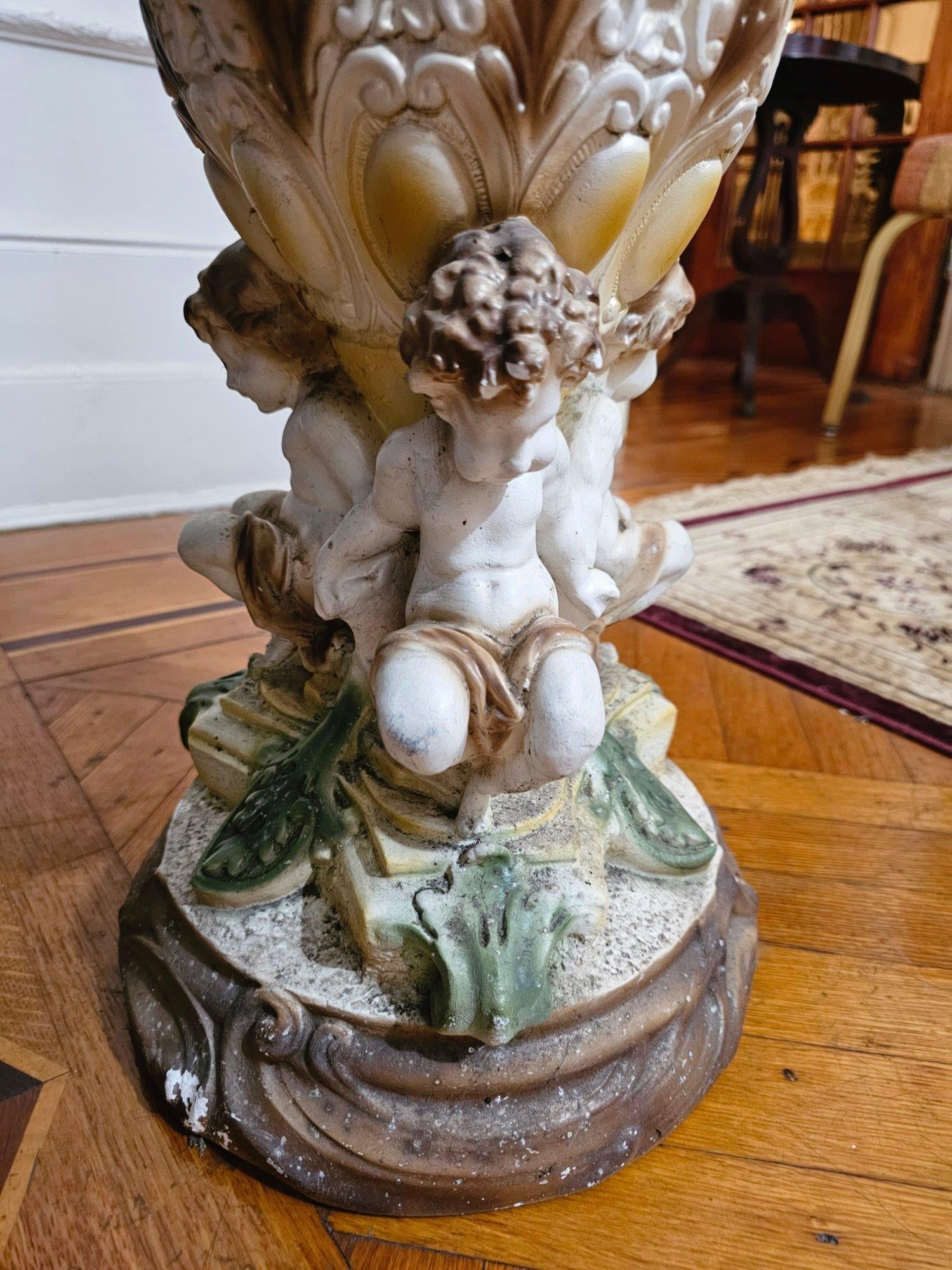 1950s Spectacular Large Chalkware Figurine With Vase on Pedestal. - 4