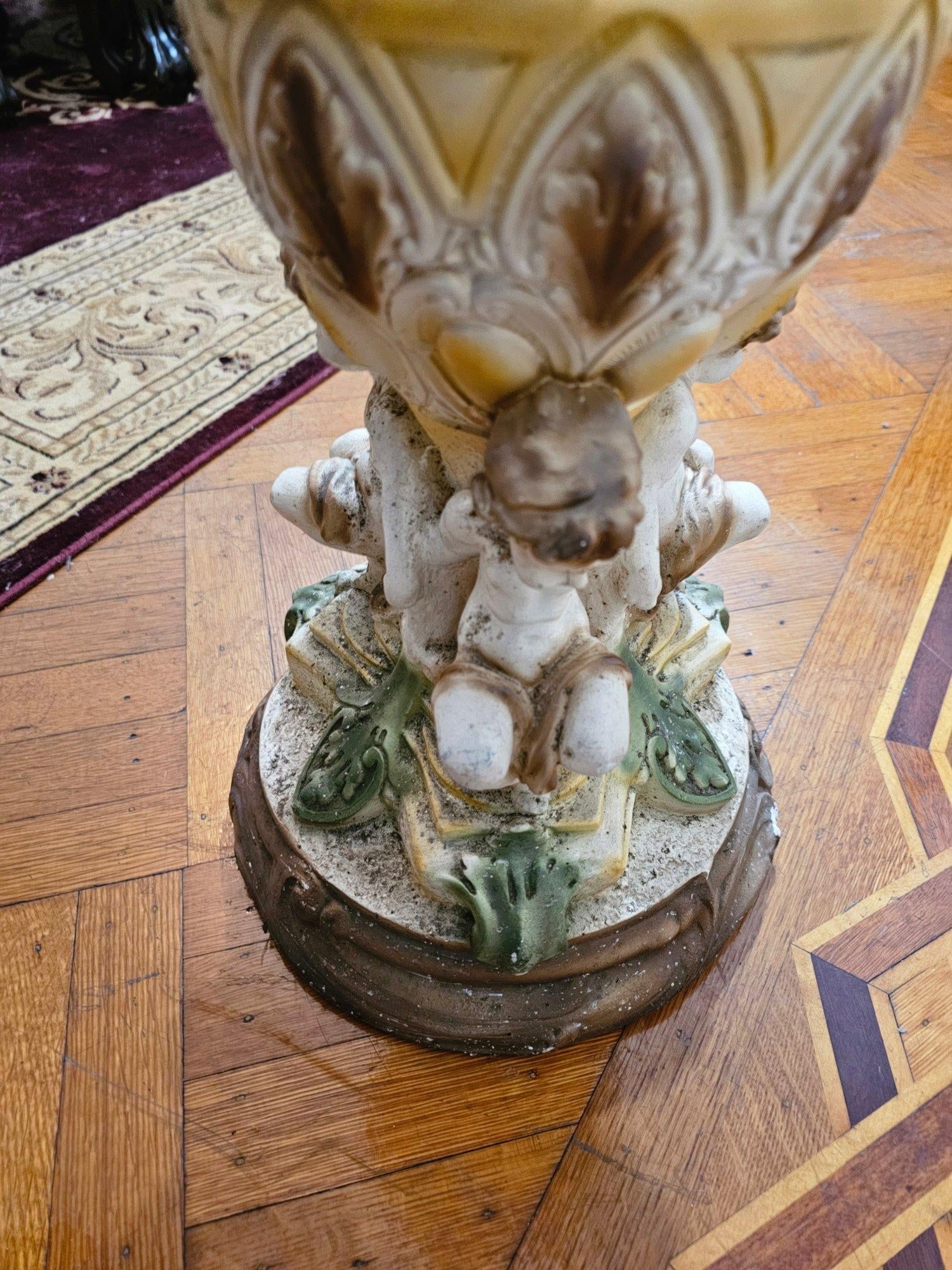 1950s Spectacular Large Chalkware Figurine With Vase on Pedestal. - 5