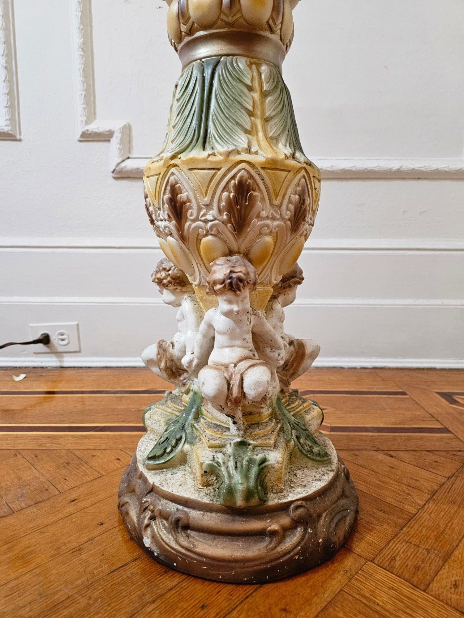 1950s Spectacular Large Chalkware Figurine With Vase on Pedestal. - 6