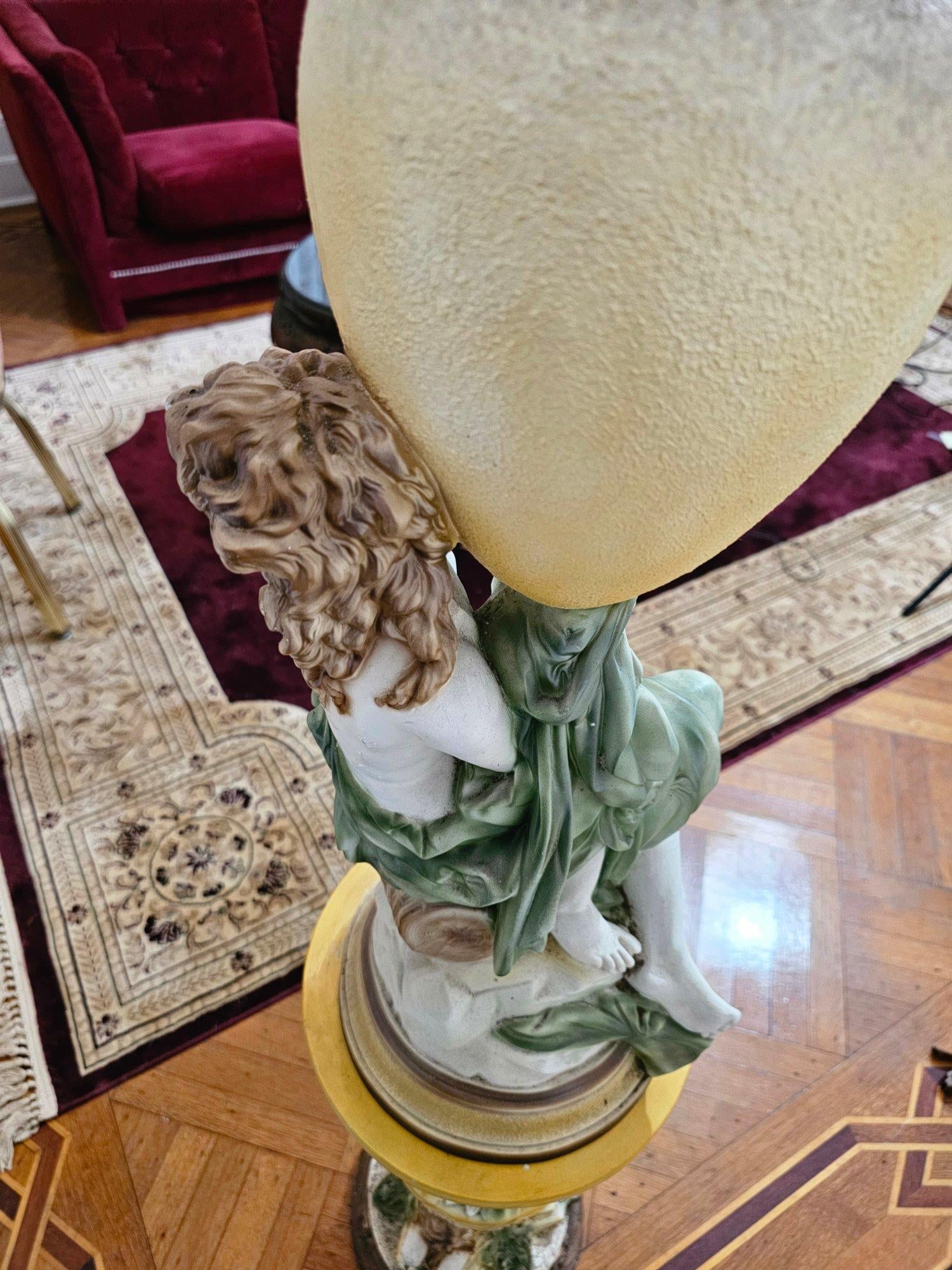 1950s Spectacular Large Chalkware Figurine With Vase on Pedestal. - 8