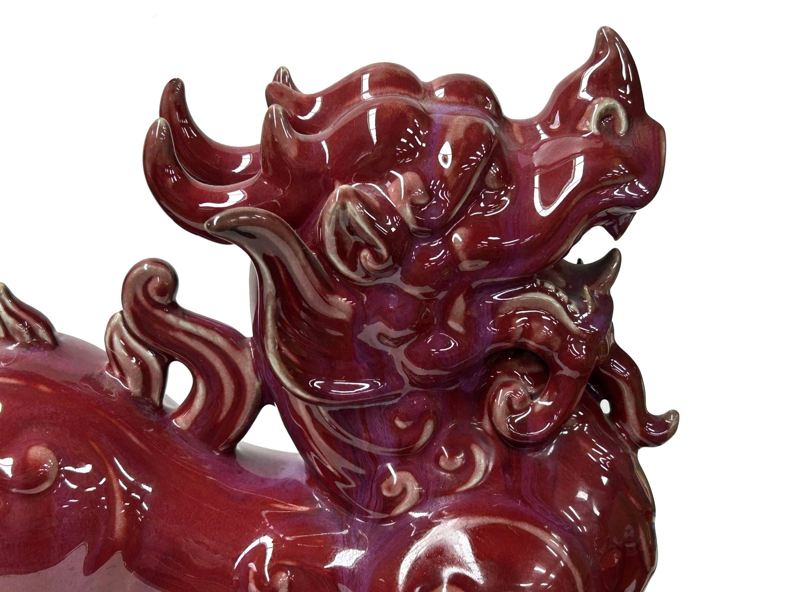 Chinese Artistic Purple Red Oxblood Color Glaze Ceramic Fengshui Pixiu Figure - 11