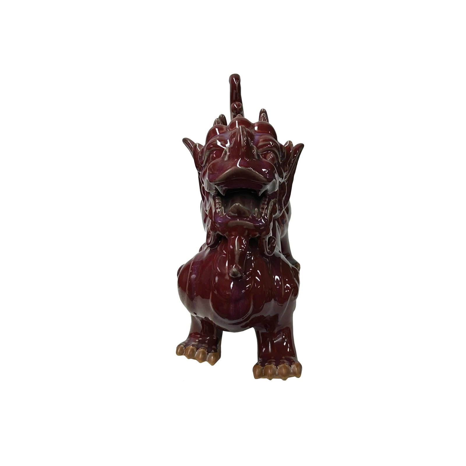 Chinese Artistic Purple Red Oxblood Color Glaze Ceramic Fengshui Pixiu Figure - 2