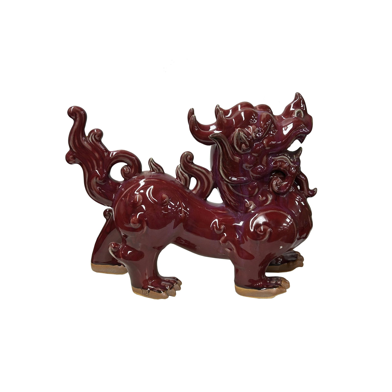 Chinese Artistic Purple Red Oxblood Color Glaze Ceramic Fengshui Pixiu Figure - 5