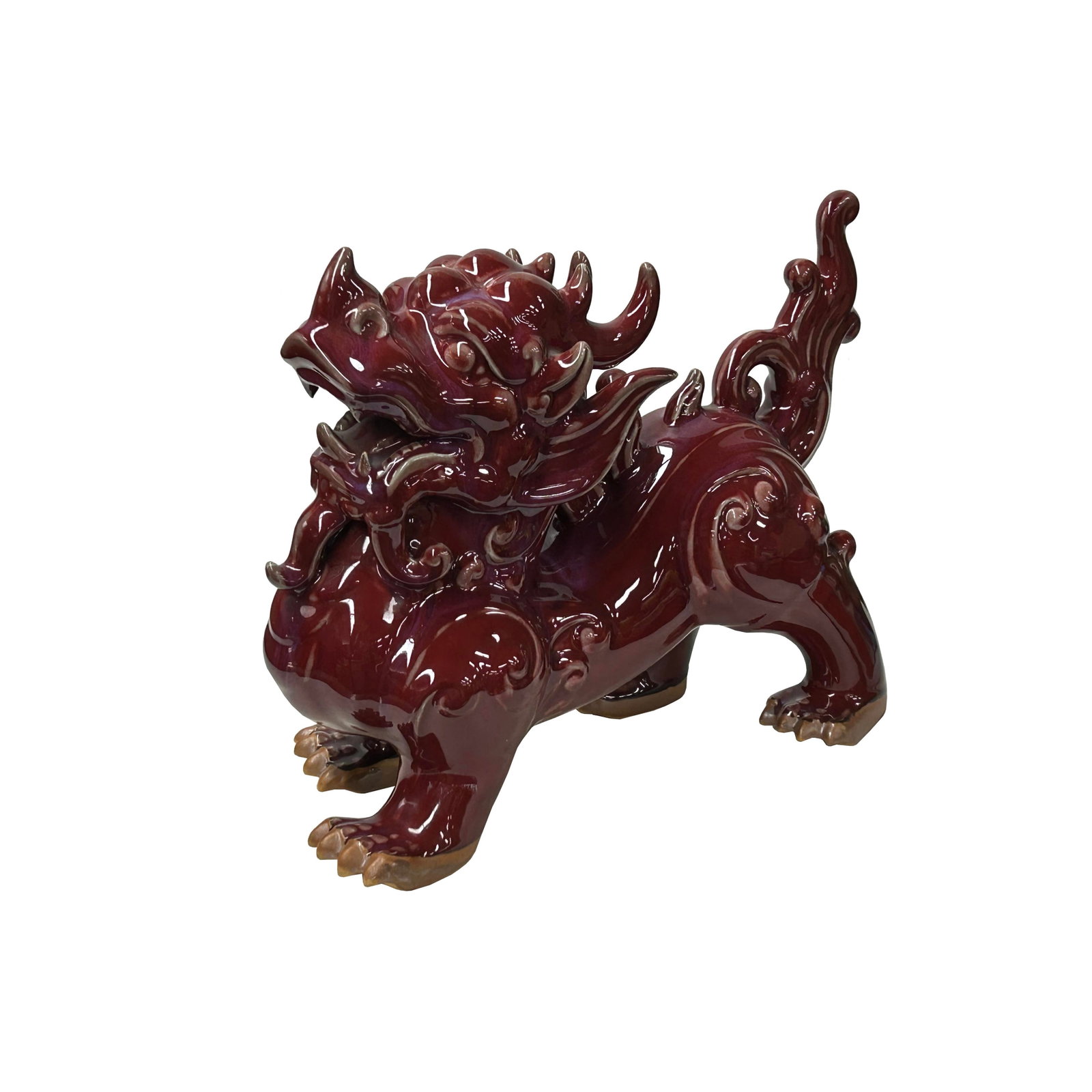 Chinese Artistic Purple Red Oxblood Color Glaze Ceramic Fengshui Pixiu Figure - 6