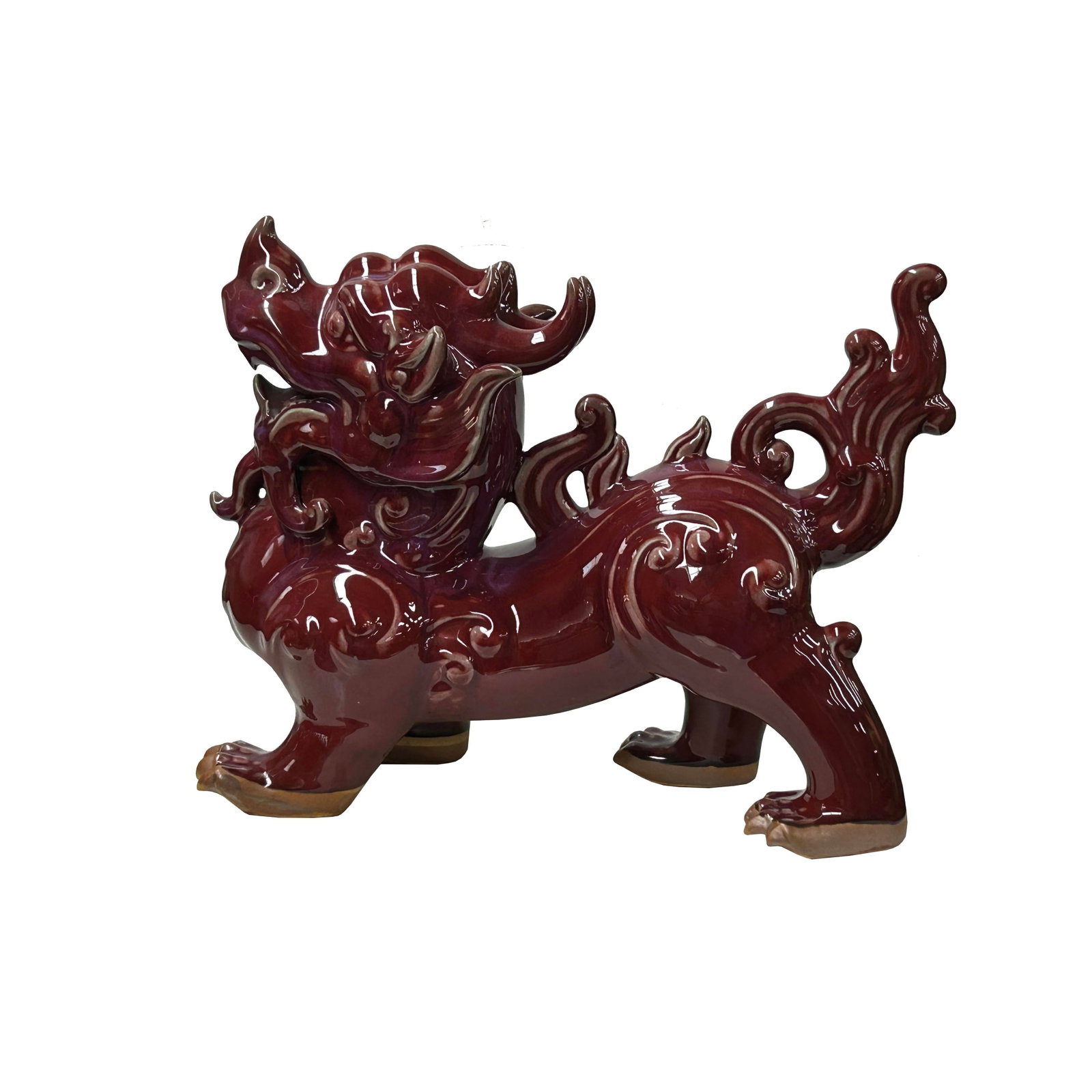 Chinese Artistic Purple Red Oxblood Color Glaze Ceramic Fengshui Pixiu Figure - 7