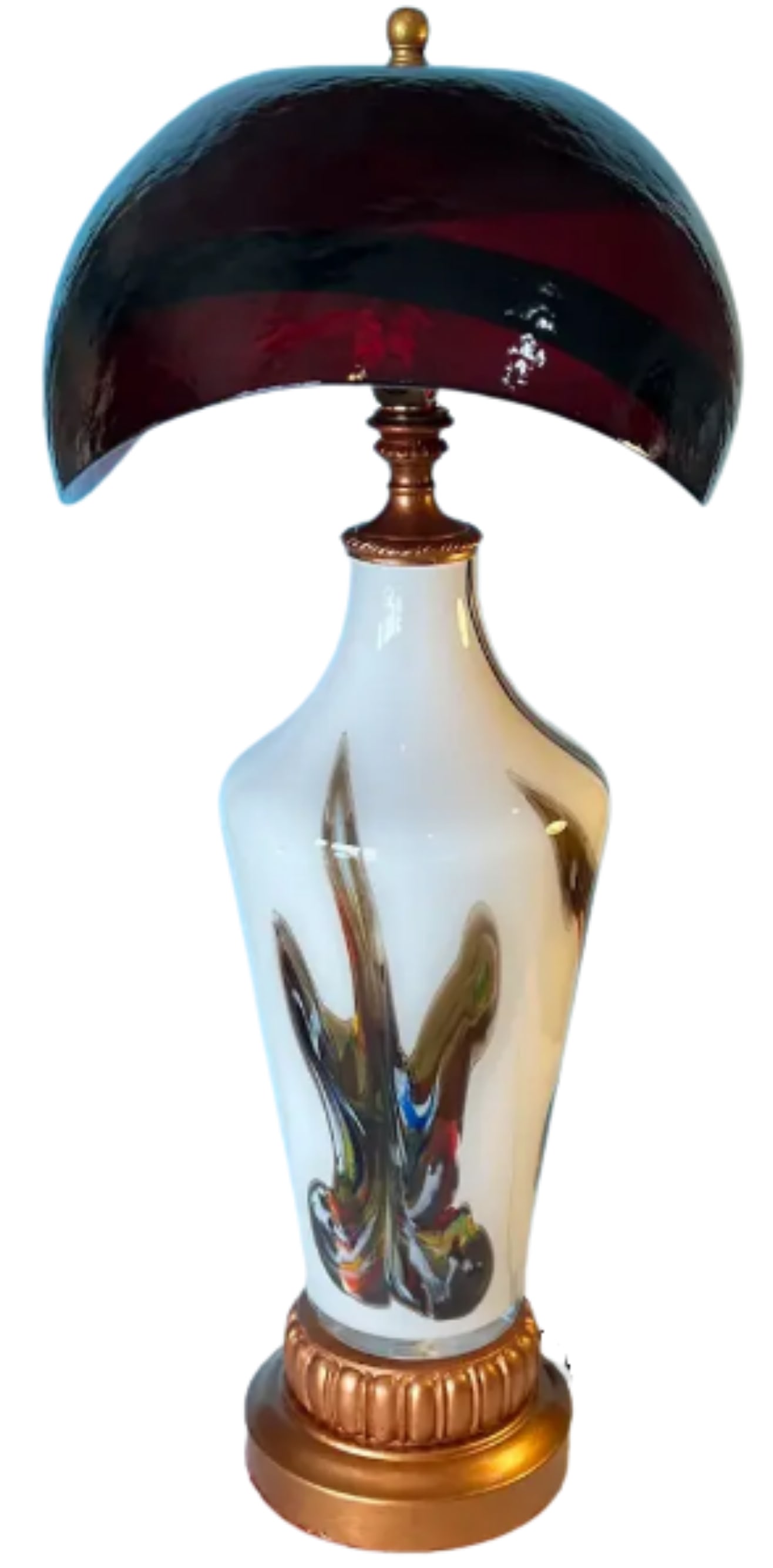 Murano Oval Art Glass Wine Colored Mushroom Abstract Table Lamp - 11