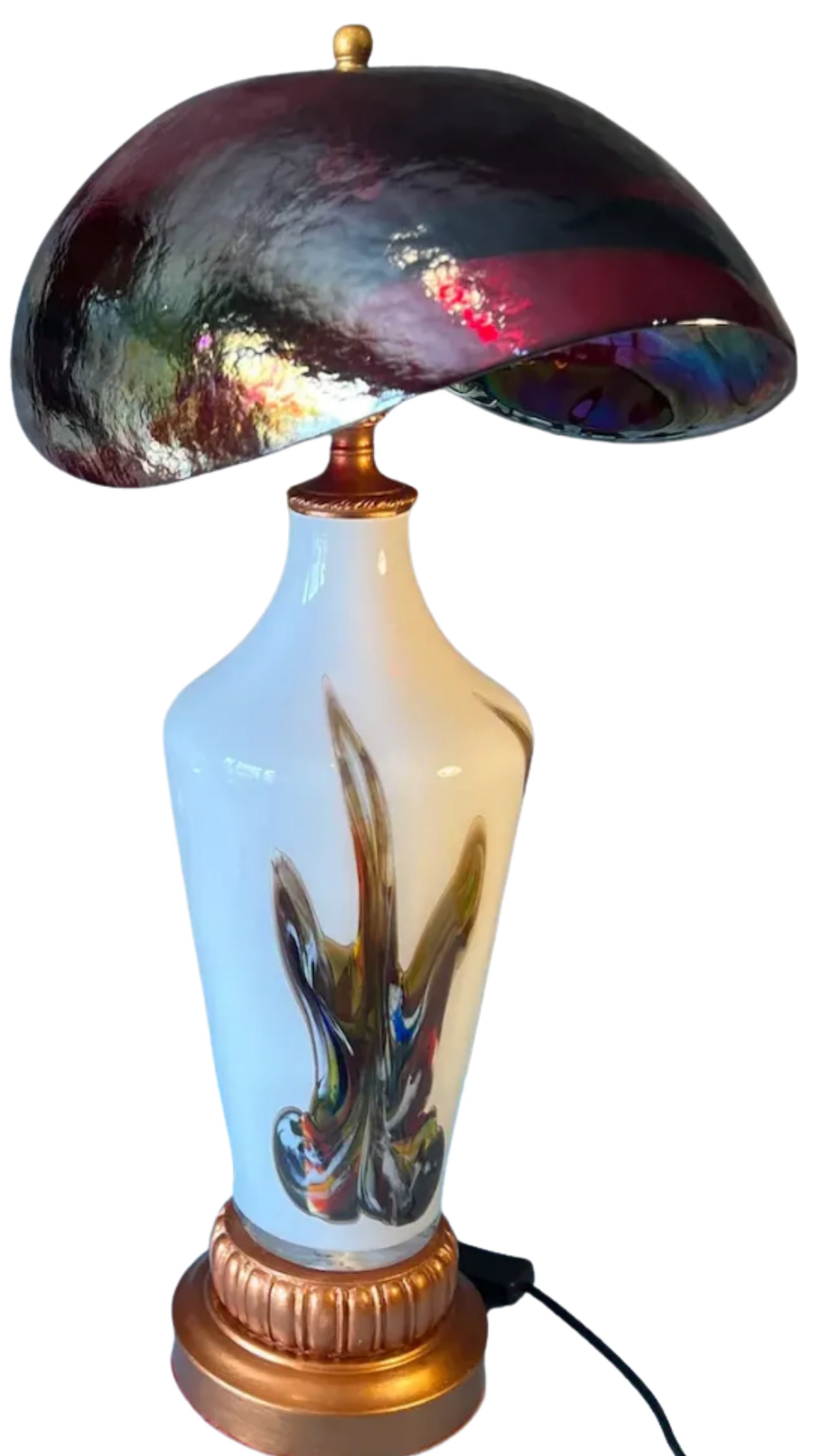 Murano Oval Art Glass Wine Colored Mushroom Abstract Table Lamp - 13