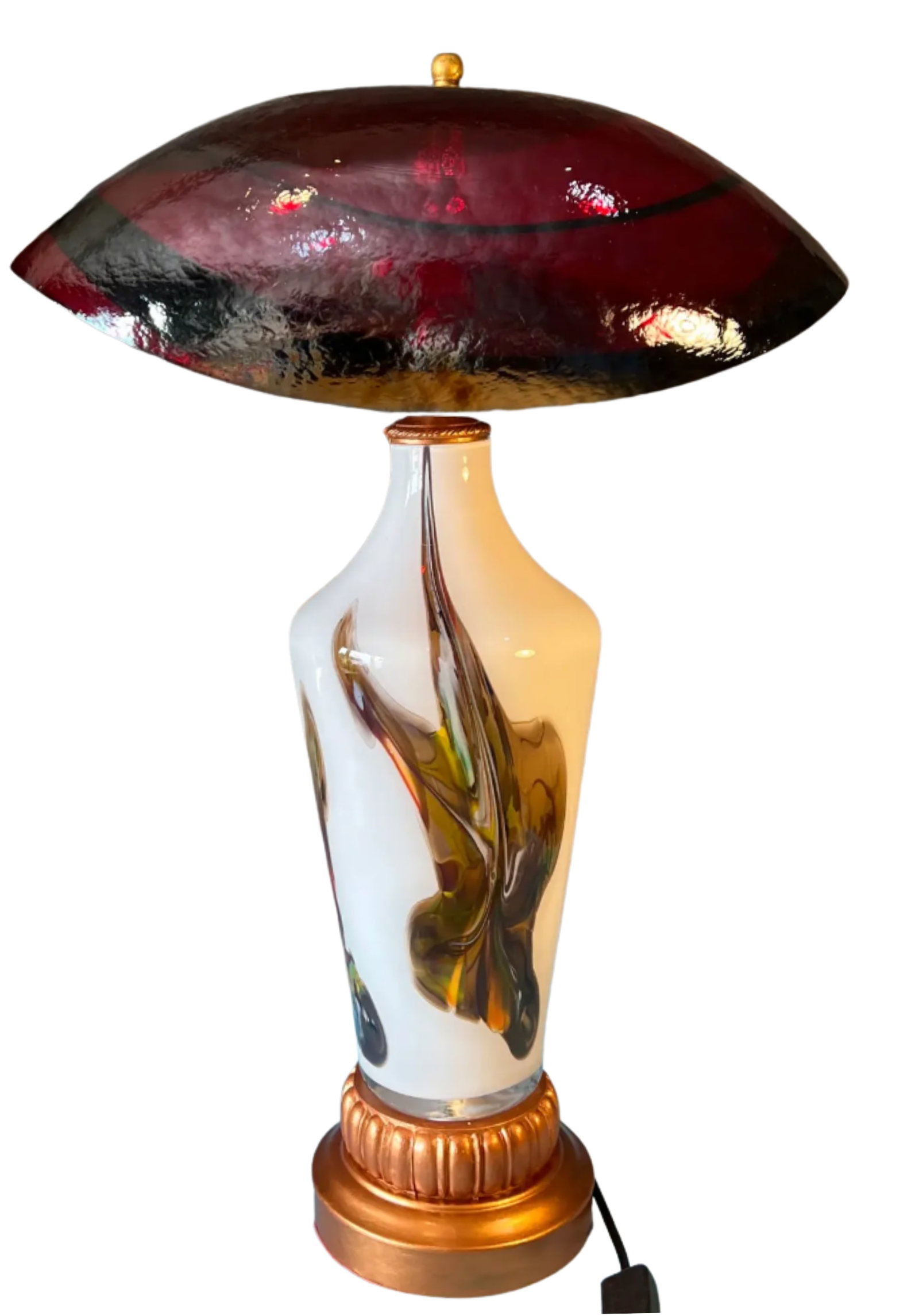 Murano Oval Art Glass Wine Colored Mushroom Abstract Table Lamp - 16
