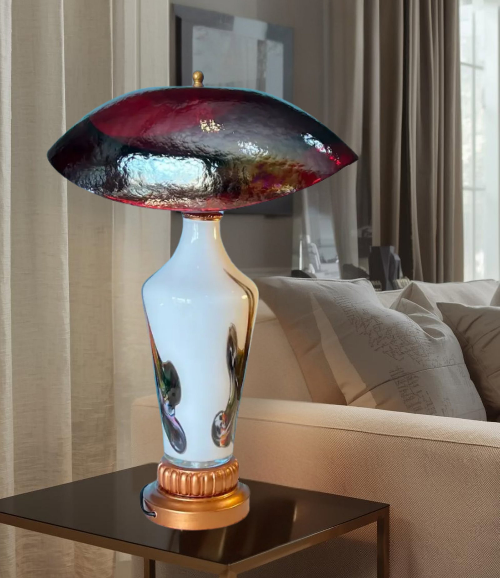 Murano Oval Art Glass Wine Colored Mushroom Abstract Table Lamp - 17