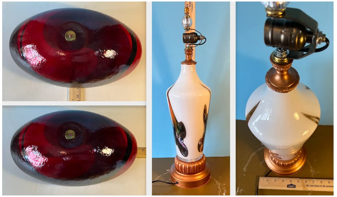 Murano Oval Art Glass Wine Colored Mushroom Abstract Table Lamp - 18