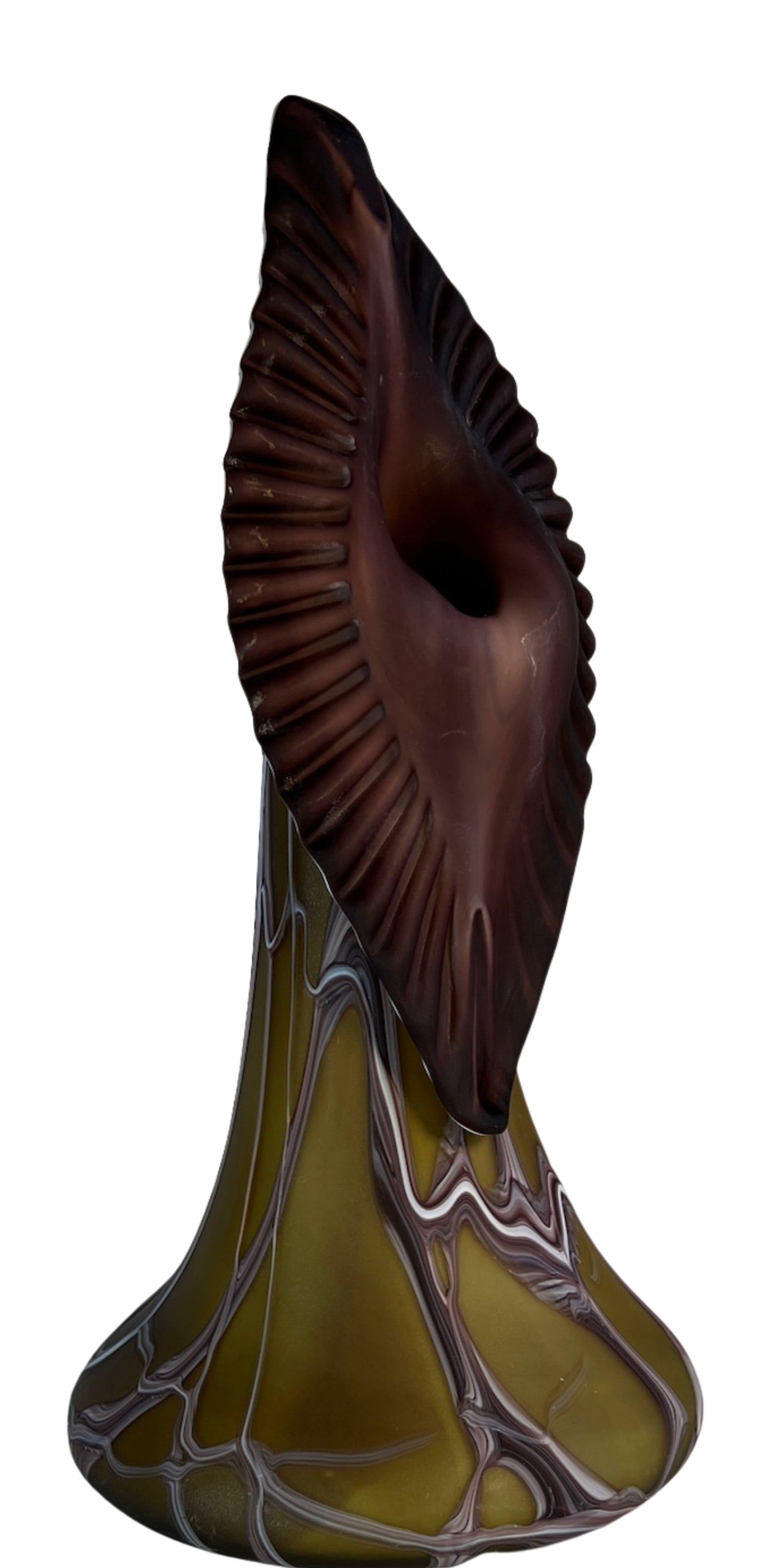 Vintage Essie Zareh Baijan Abstract Jack in the Pulpit Green & Brown Art Glass Vase - 11
