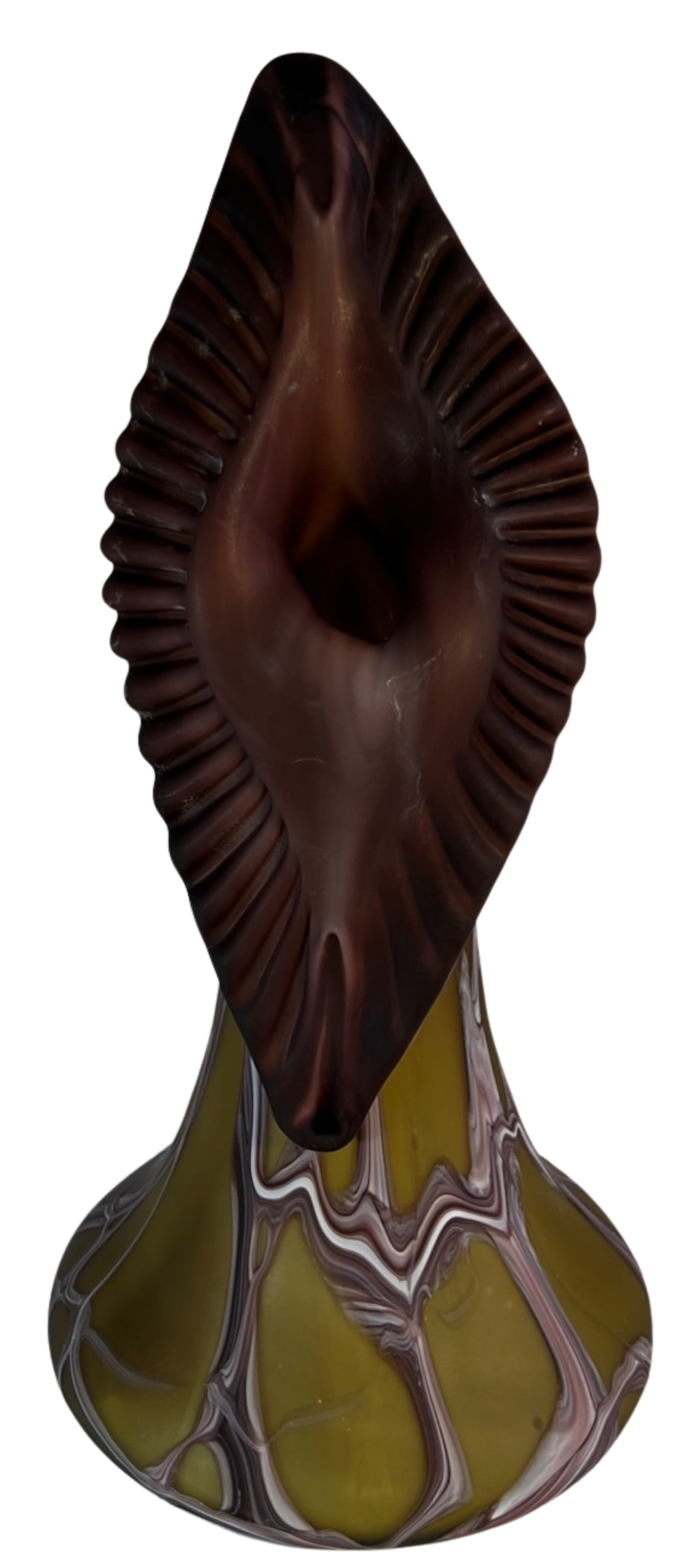 Vintage Essie Zareh Baijan Abstract Jack in the Pulpit Green & Brown Art Glass Vase - 13