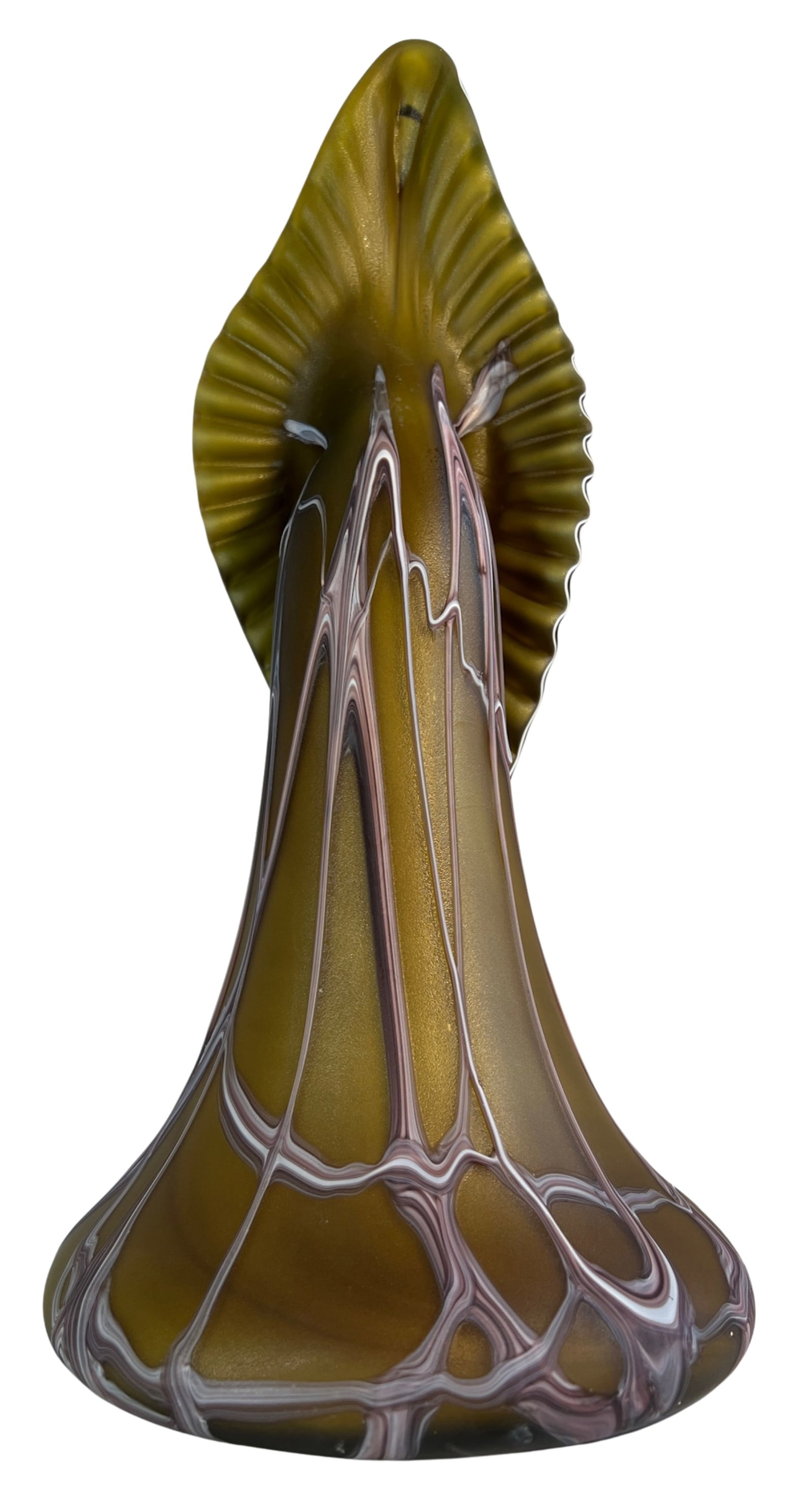 Vintage Essie Zareh Baijan Abstract Jack in the Pulpit Green & Brown Art Glass Vase - 15