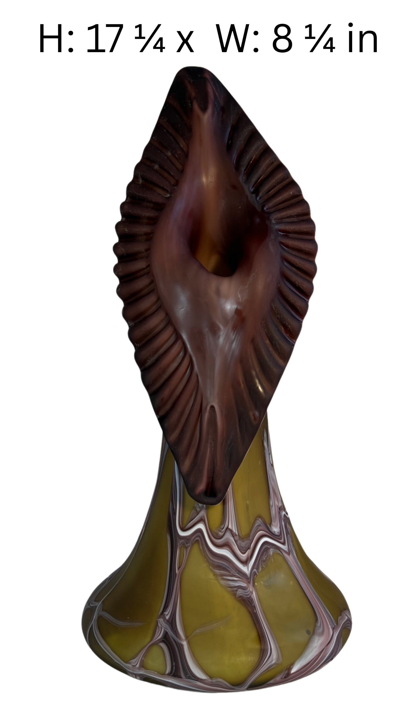Vintage Essie Zareh Baijan Abstract Jack in the Pulpit Green & Brown Art Glass Vase - 18