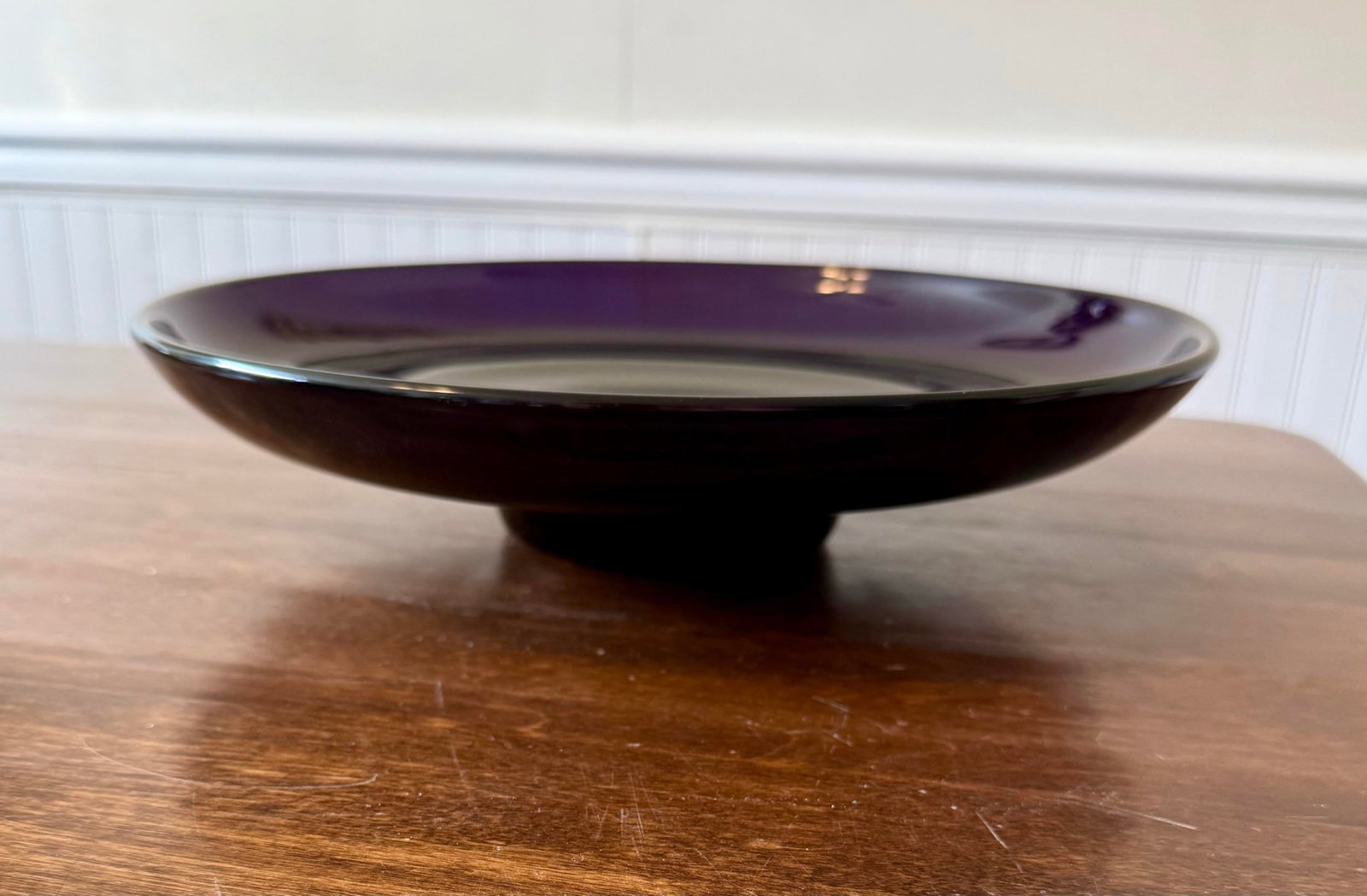 Blenko Hand Blown Black Amethyst Console Bowl - 12