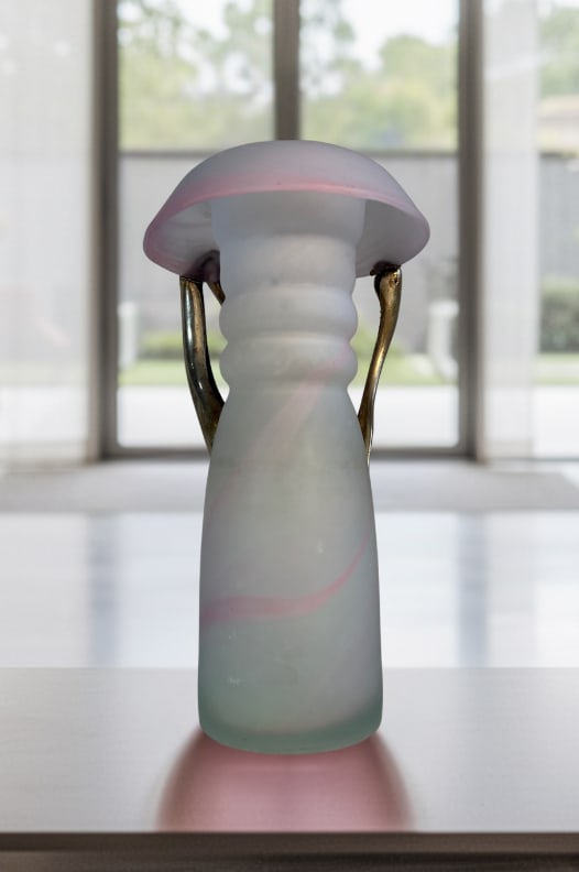 Art Glass Pink Satin and Abstract Metal Looped Vase by Artist Vasile Tubi VÄƒdan - 12